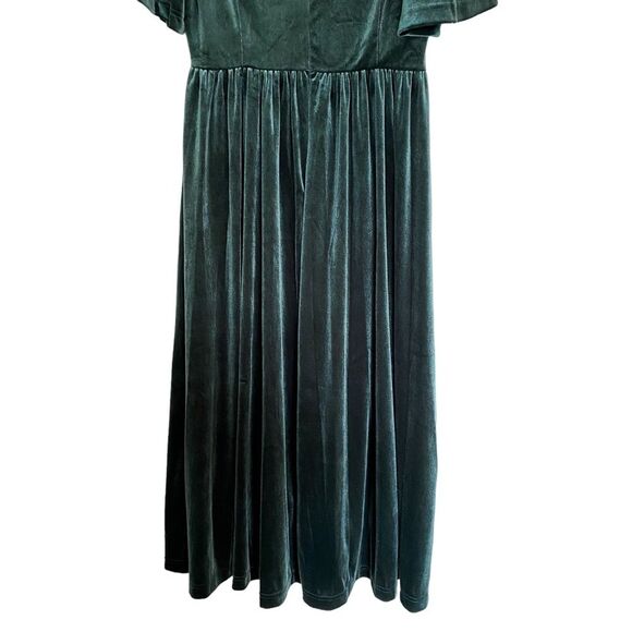 In Loom Dark Green Velvet Lace V Neck Short Sleeve Midi Dress Size Medium - Picture 8 of 9